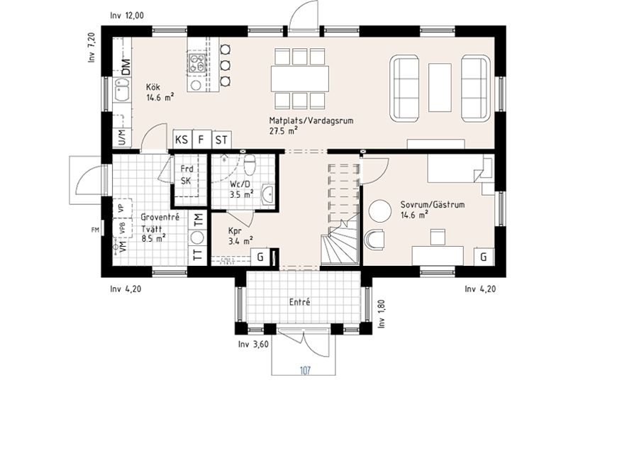 2-plans hus planlösning