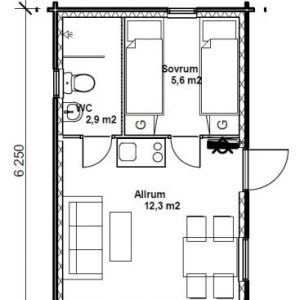 Attefallshus 25 kvm planlösning