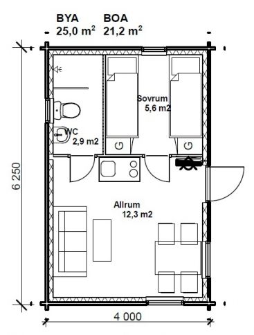 attefallshus 25 kvm planlösning