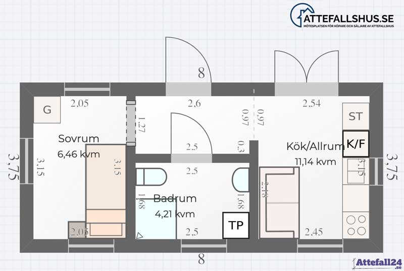 attefallshus 30 kvm loft ritning