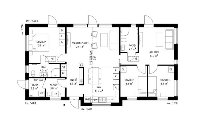 enplanshus planlösning hus