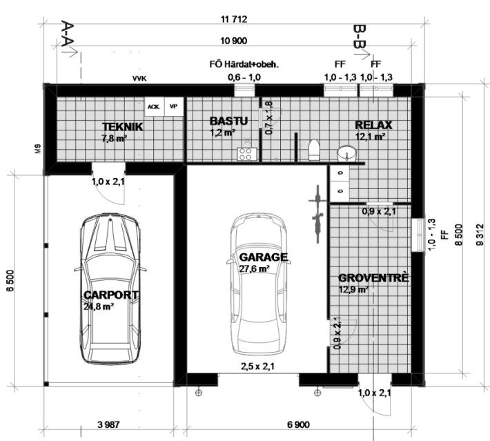 garage med loft ritning