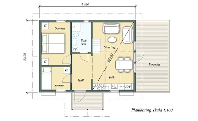 ritning fritidshus med loft