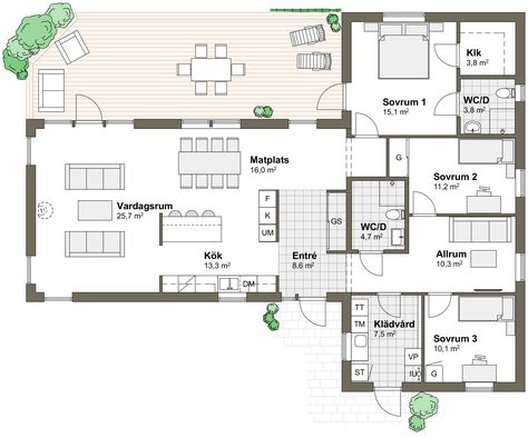 vinkelhus enplan planlösning